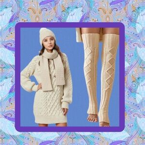 Cream Cable Knit Mini Dress, Matching Hat Scarf and Leg Warmers! Adorable!!!